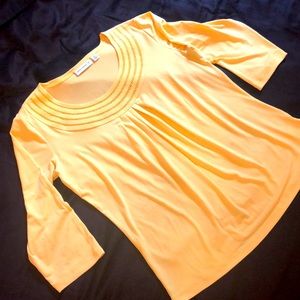 Susan Graver Easy Fit Yellow Blouse Pretty Collar